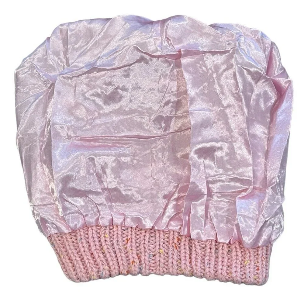 ❄️ 3/$17 NEW Satin Lined Winter Knitted Womens Beanie Hat Pink Cap Curly Girl